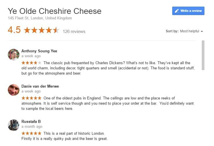 Ye Olde Cheshire Cheese Reviews
