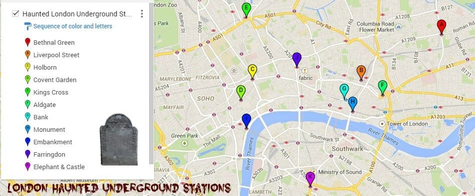 London Haunted underground station map