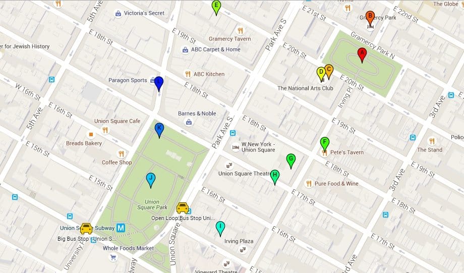 Gramercy Park and Union Square Map