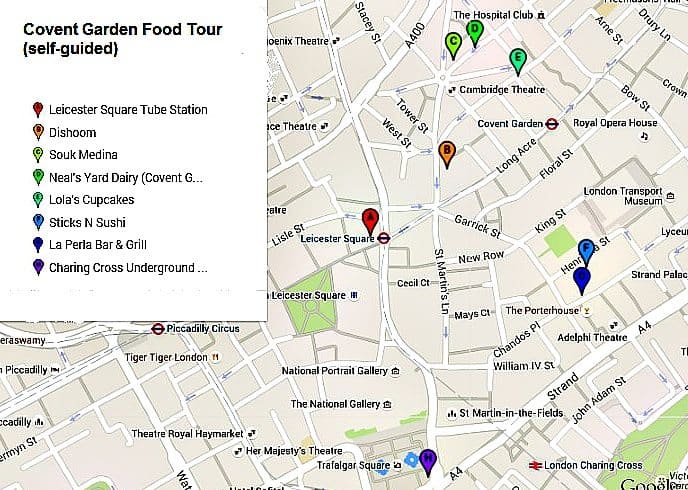 Covent Garden Food Tour map