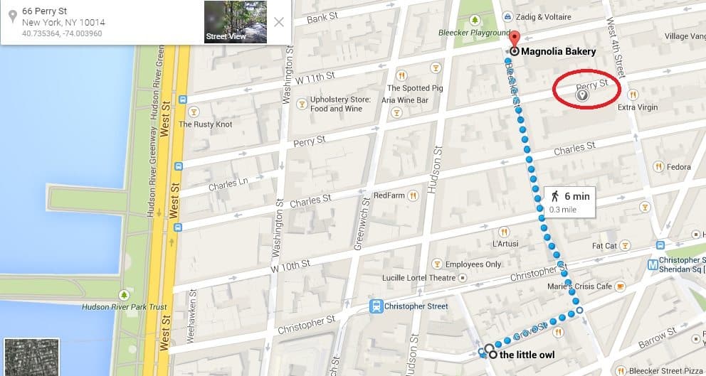 directions from Friends apartment to sex and the city apartment