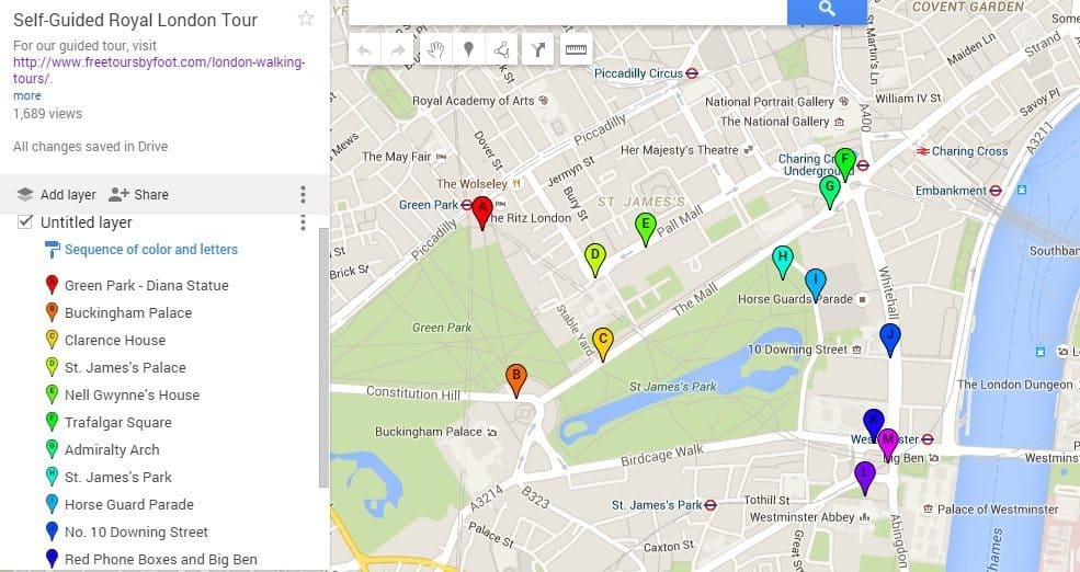 Self Guided Royal London Tour Map