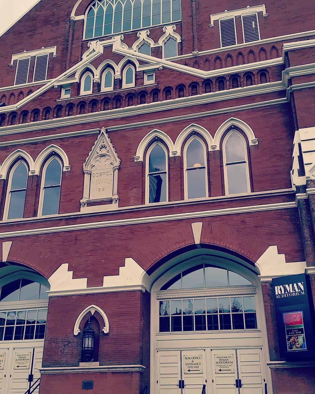 The facade of the famous Ryman Auditorium in Nashville, Tennessee