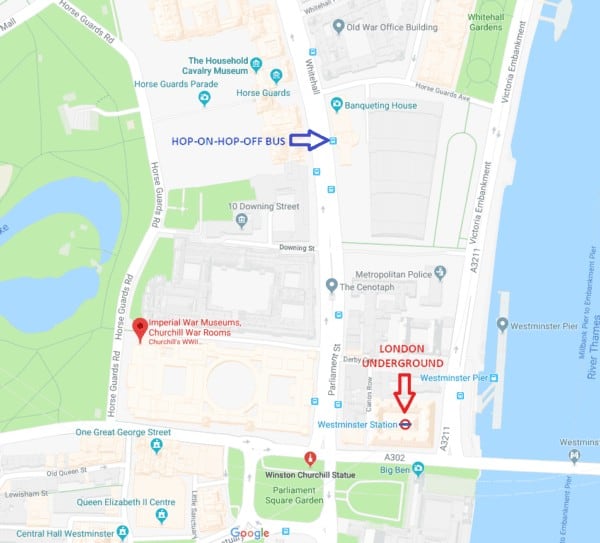 A map to help find your way to the Churchill War Rooms. Image Source: Google.com