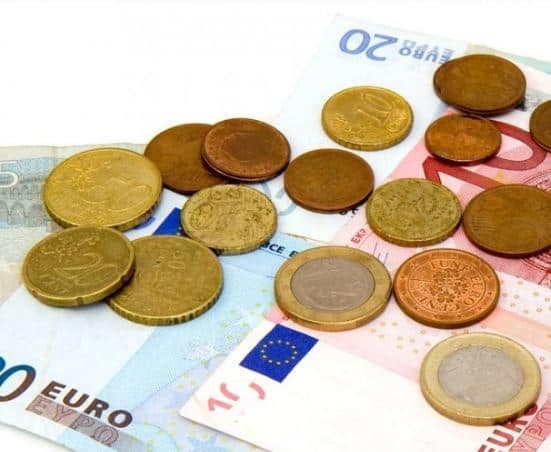 Euros in bills and coins