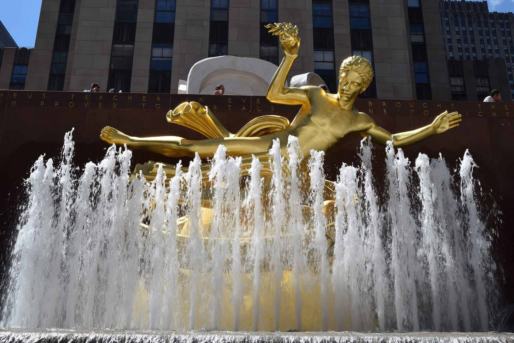 The Prometheus Fountain in front of Rockefeller Center. Image source: Pixabay user Herve Borg.