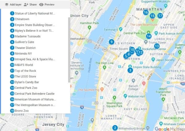 Map of Things to Do with Kids in NYC