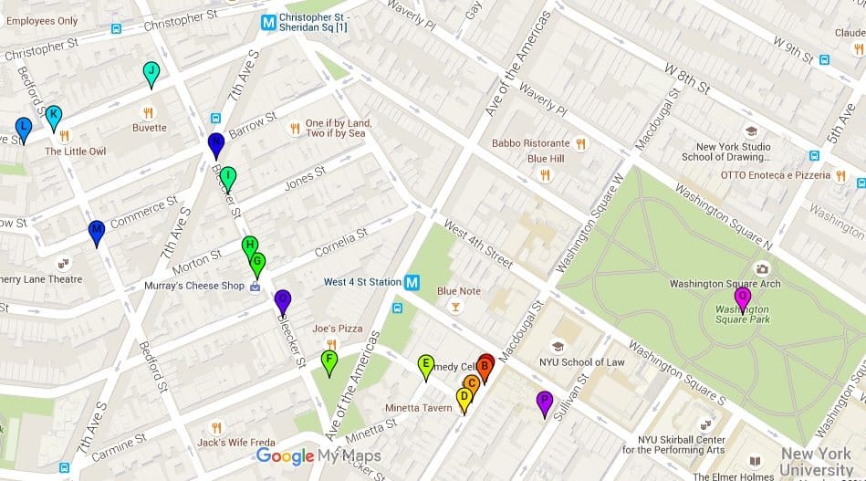 Greenwich Village Food Tour Map