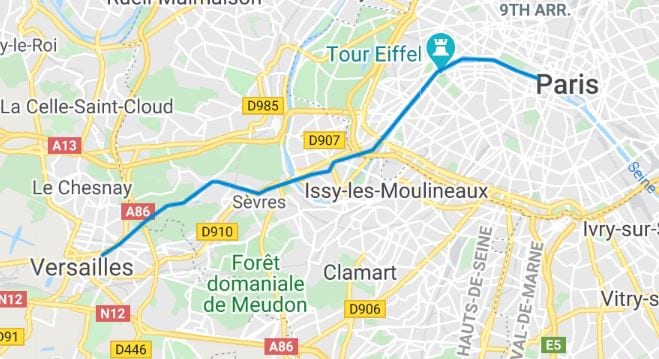 Route to Versailles from Paris