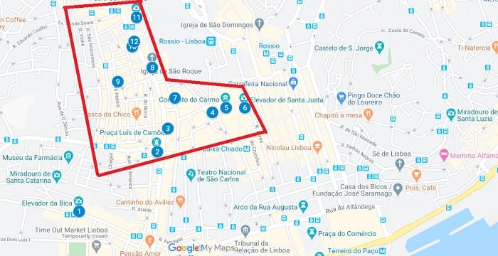 Barrio Alto and Chiado Map