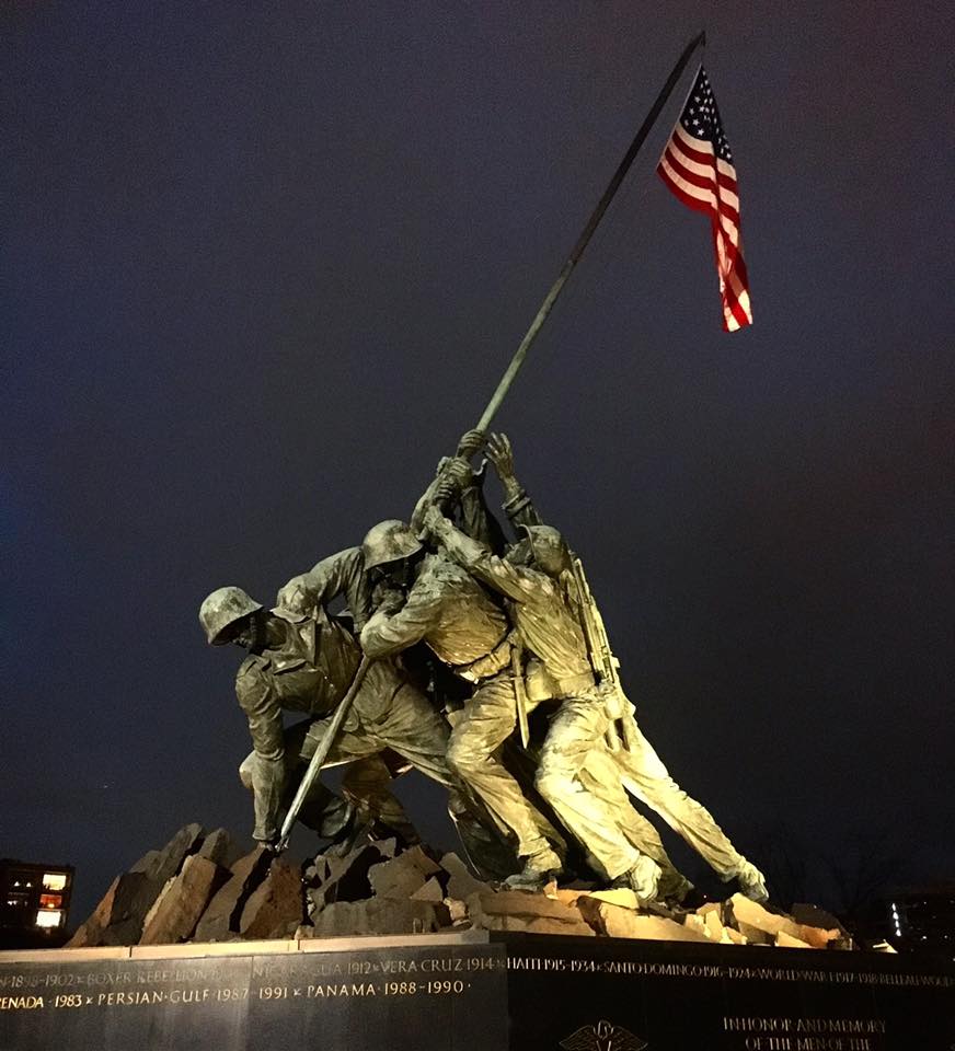 Iwo Jima Marine Corps Memorial at Night