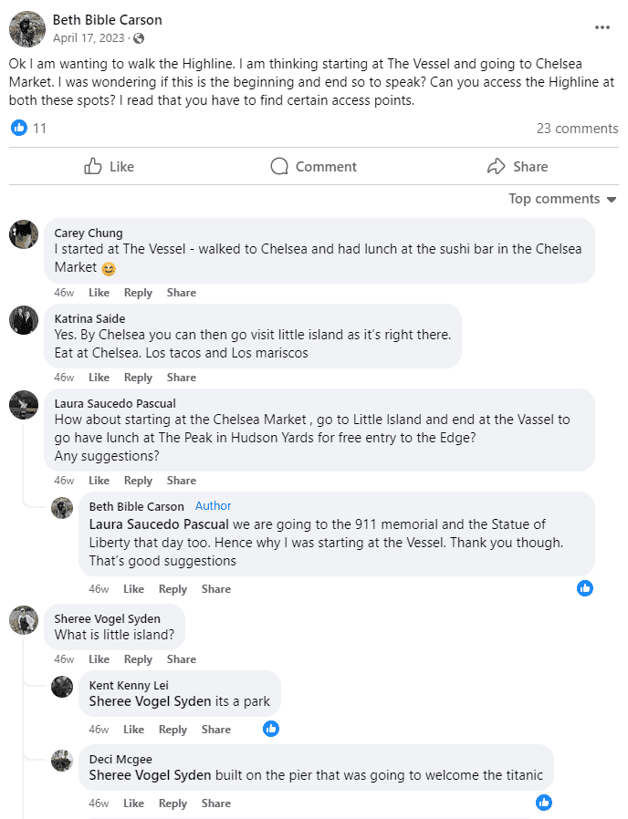 Reddit thread about walking from the Vessel and Chelsea Market