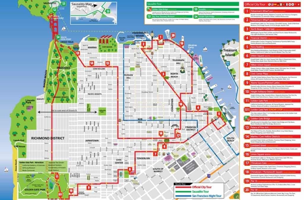 Map of Citysightseeing Bus Routes in San Francisco