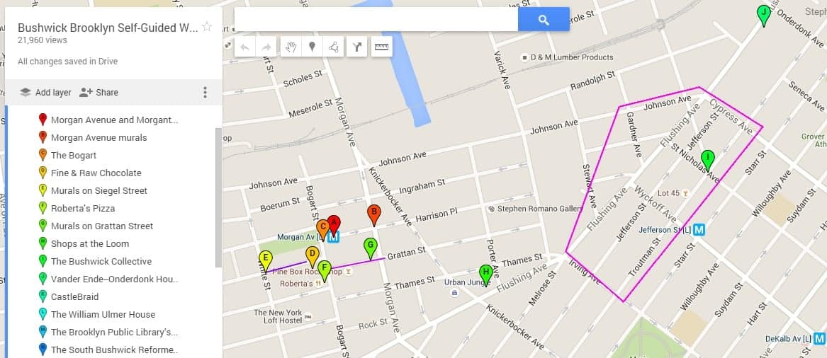 Map of Bushwick Brooklyn Sights