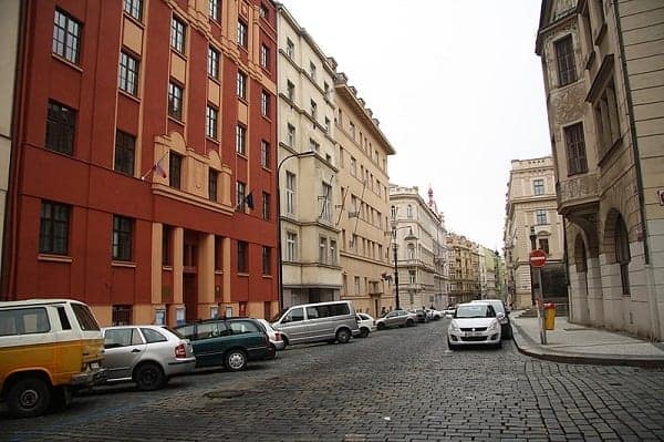 North view of Dittrichova street in Nové Město, Prague