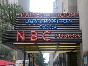 The marquee at NBC Studios in New York City. Image Source: Wikimedia user AndyLindgren on July 2nd, 2011.
