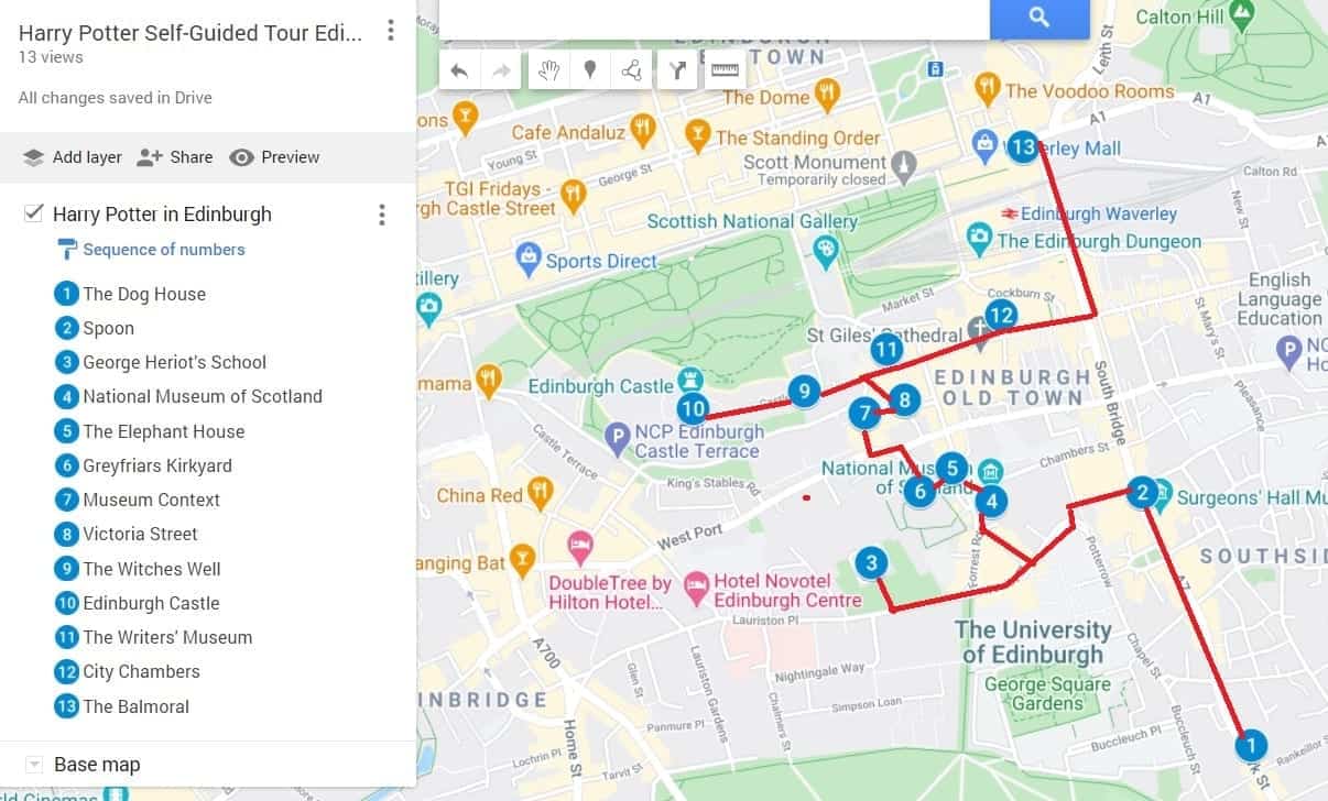 Harry Potter Tour Route Map