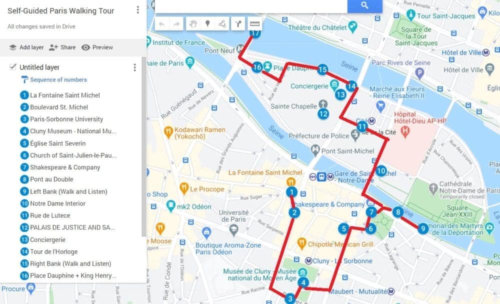Self Guided Paris Walking Tour Map