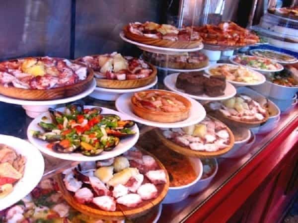 Tapas in the window of a Madrid restaurant