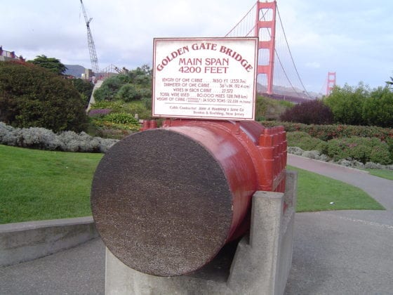 a section of the steel cable supporting the golden gate bridge
