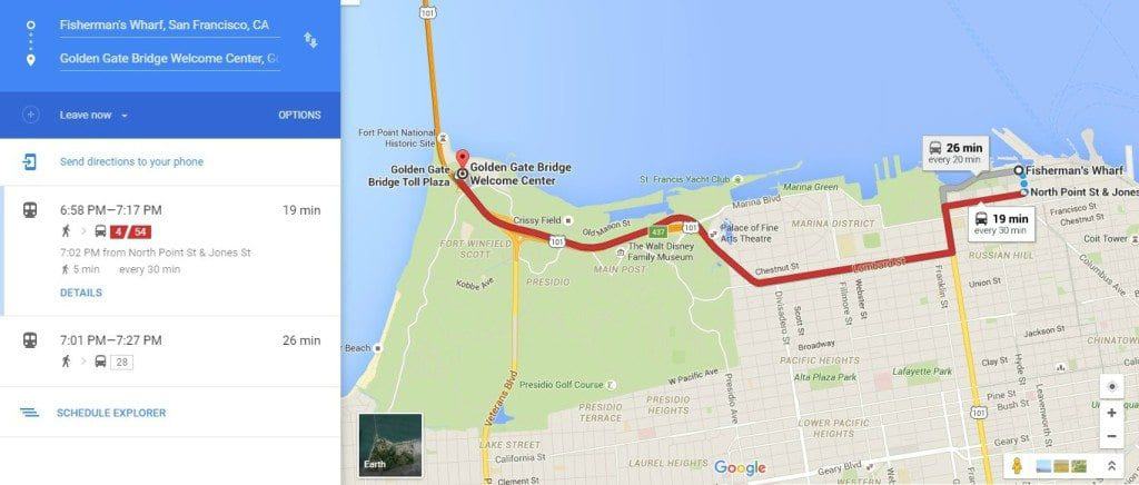 Bus to Golden Gate Bridge Map