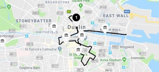 Dublin Night Bus Tour Route