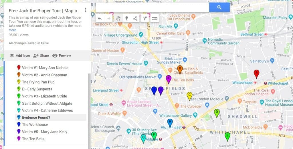 Jack the Ripper Locations and Sites Map