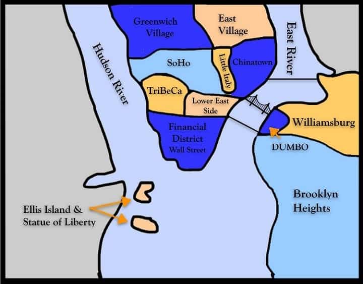 Map of Lower Manhattan and Brooklyn Neighborhoods 