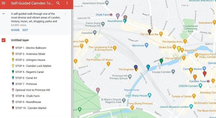 Map of Camden Town Self Guided Tour