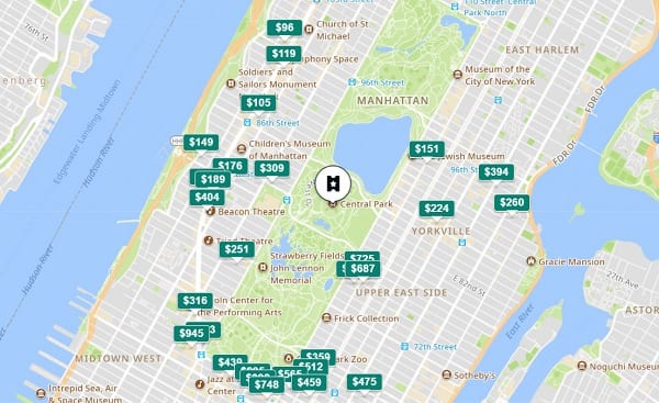 Map of Central Park Hotels