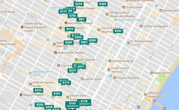 Map of Midtown Manhattan Hotels