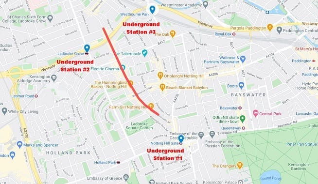 Map of Portobello Road Market from Google Maps.