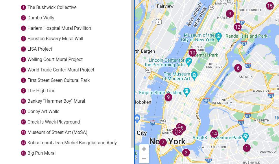 Street Art in NYC map