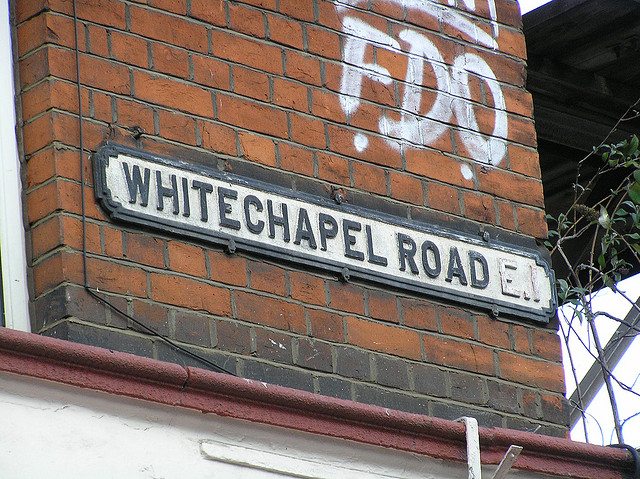 Whitechapel Road street sign in London