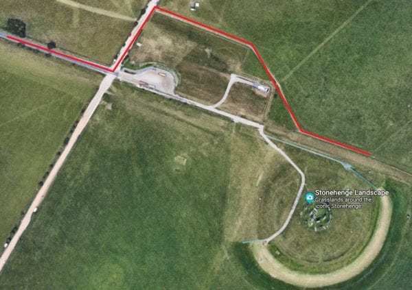 A map of the free and legal pathway to view Stonehenge without a ticket.