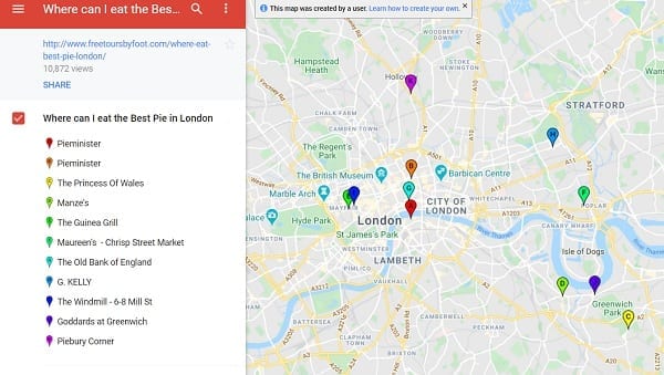 Map of Best Meat Pies in London