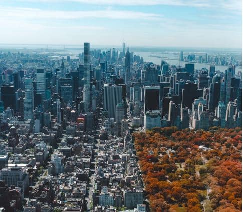 An aerial view of New York City and Central park