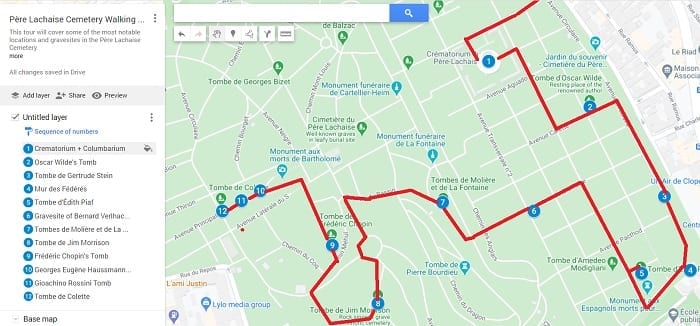 Père Lachaise Cemetery Walking Map