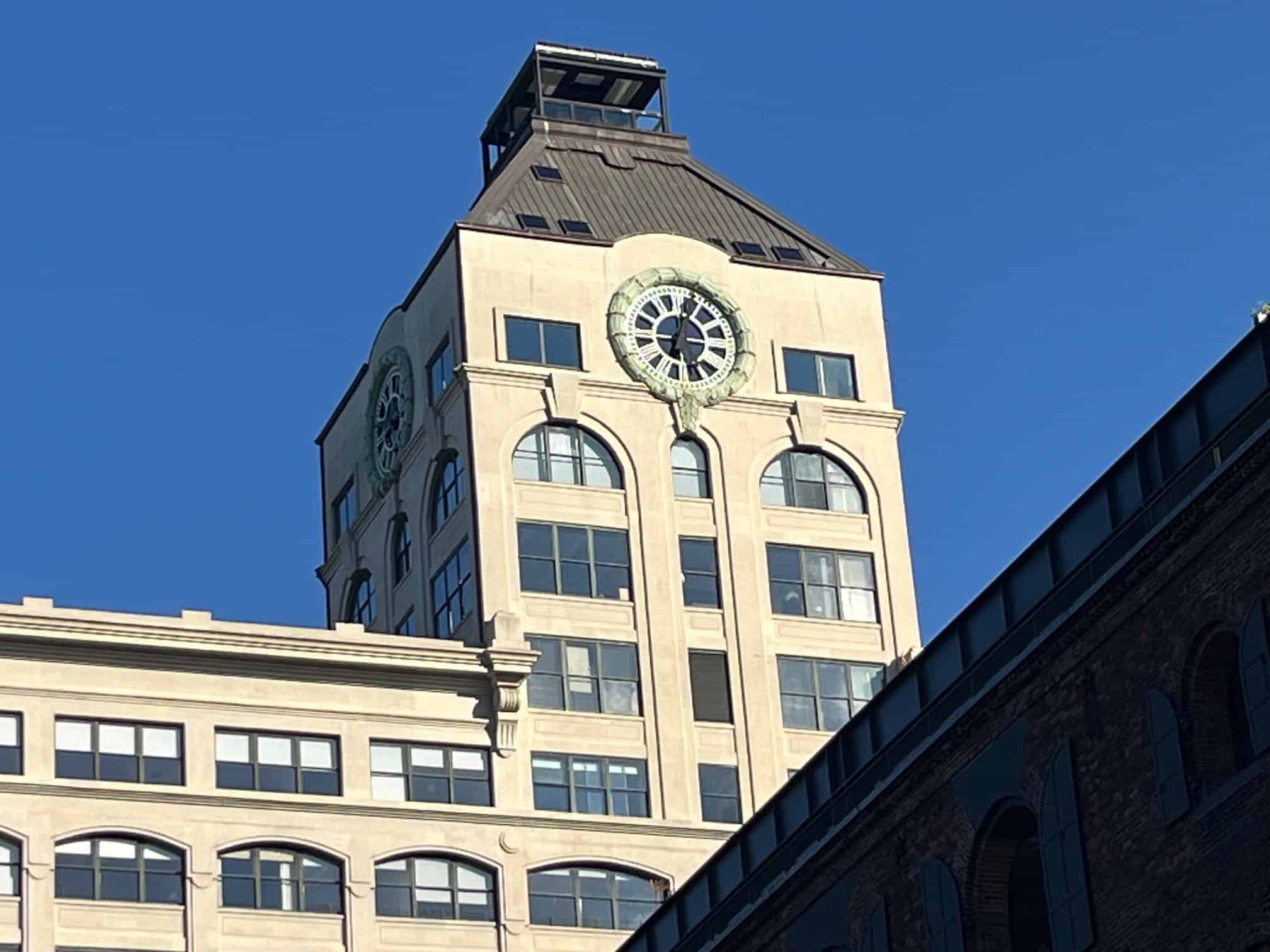 clcoktower building in DUMBO NYC