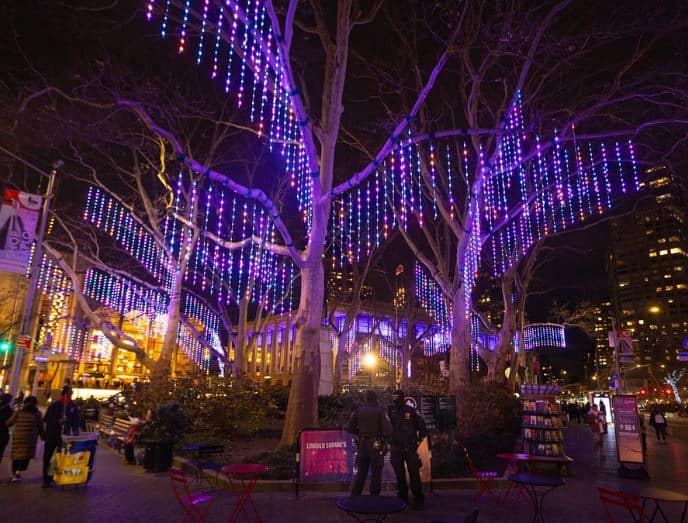 Lincoln Center Dante Park Christmas Lights