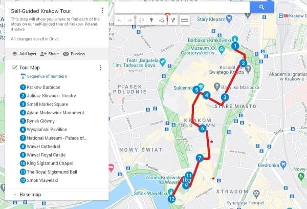 Krakow Walking Tour Map