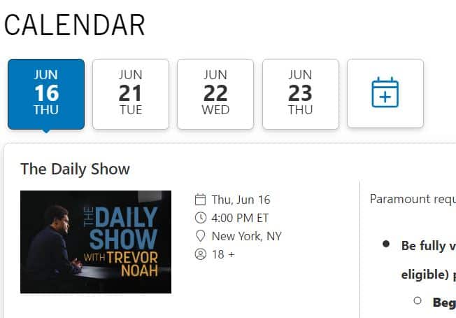 screenshot from The Daily Show website