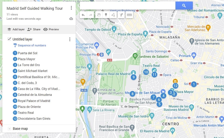 madrid walking tour google maps