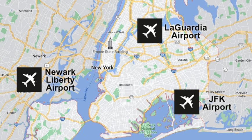 map of NYC airports
