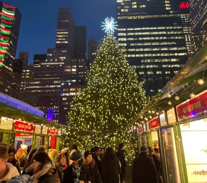 People shopping at Bryant Park Winter Village