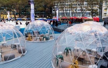 Bubble igloos in Winter Village in NYC