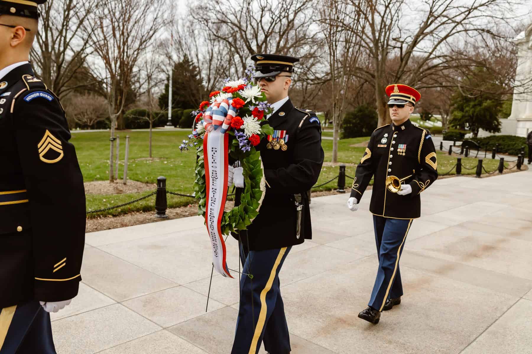 A wreath laying ceremony at the Tomb of the Unknown Soldiers