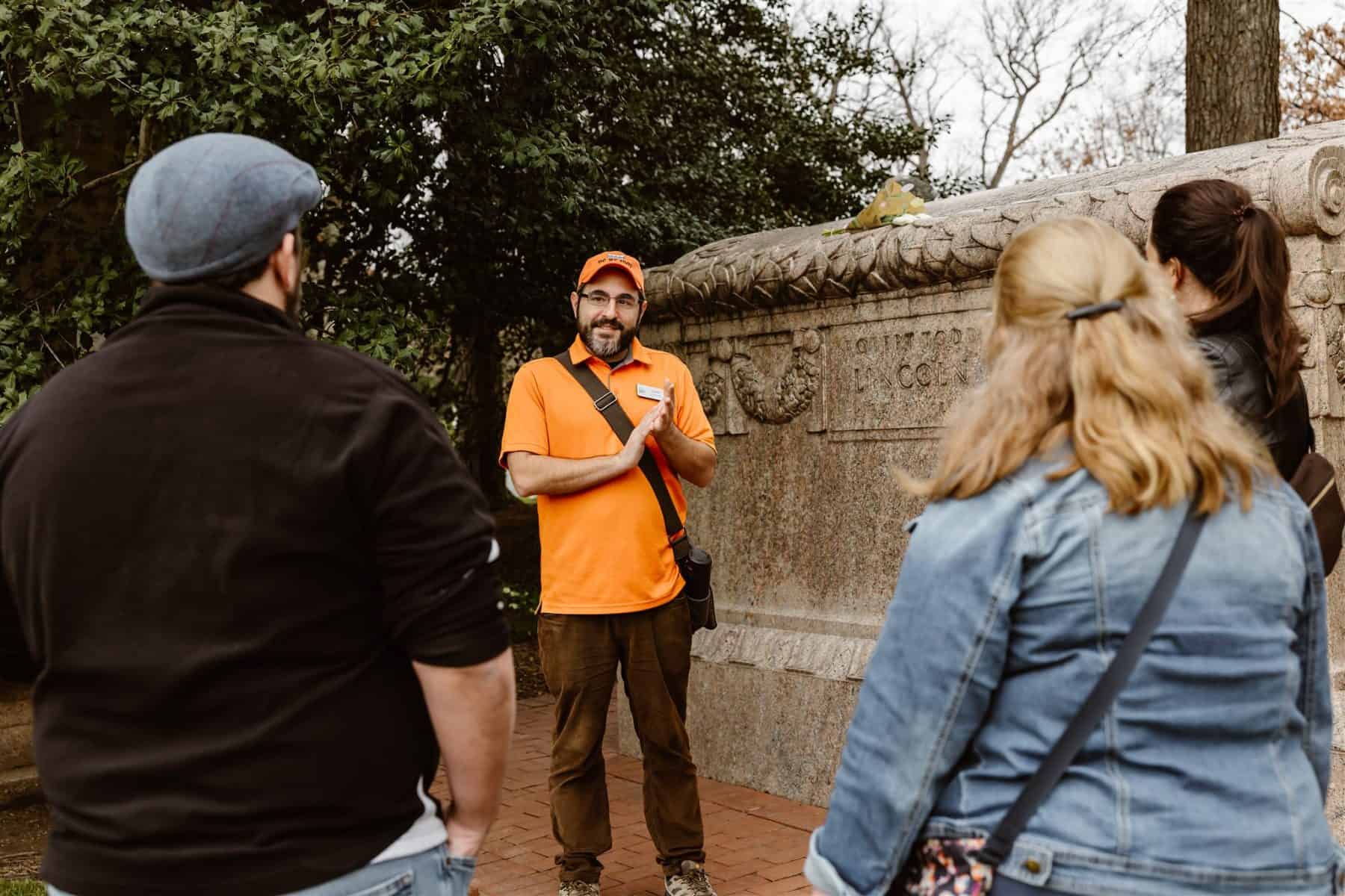 My colleague John showing a tour group the grave of Robert Todd Lincoln, eldest son of Abraham Lincoln