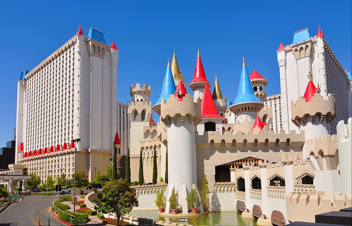 Las Vegas, All the big hotels have a "Theme" and - as you see- the Excaliber is made to look like a medieval castle.