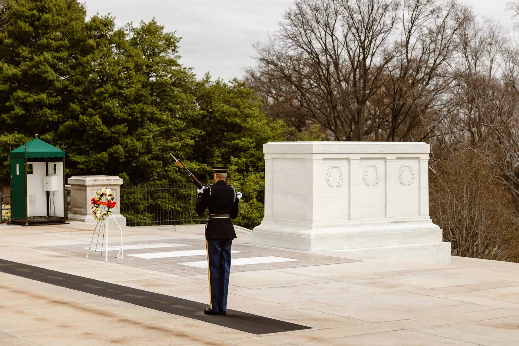 Tomb of the Unknown Soldier being guarded by a member of the Old Guard